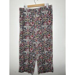 Architect Women’s Red Gray Floral Wide Leg Pants High Rise Elastic Waist Size XL